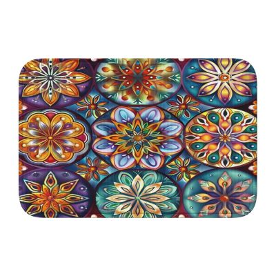 Mexpekil Dark Colorful Mandala Flower Doormat, 40 x 60 cm