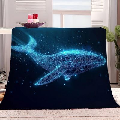 Fleece Throw Blanket 220 x 240 cm, Abstract Whale Futuristic Technology Pattern