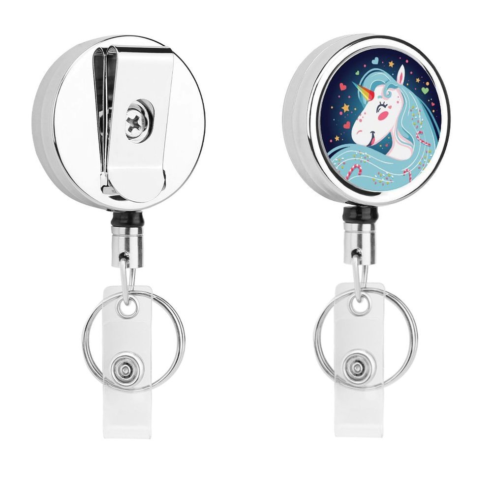 Cute Unicorn Retractable Keychain Key Reel with Carabiner Badge Holder, 5.5 x 4 cm