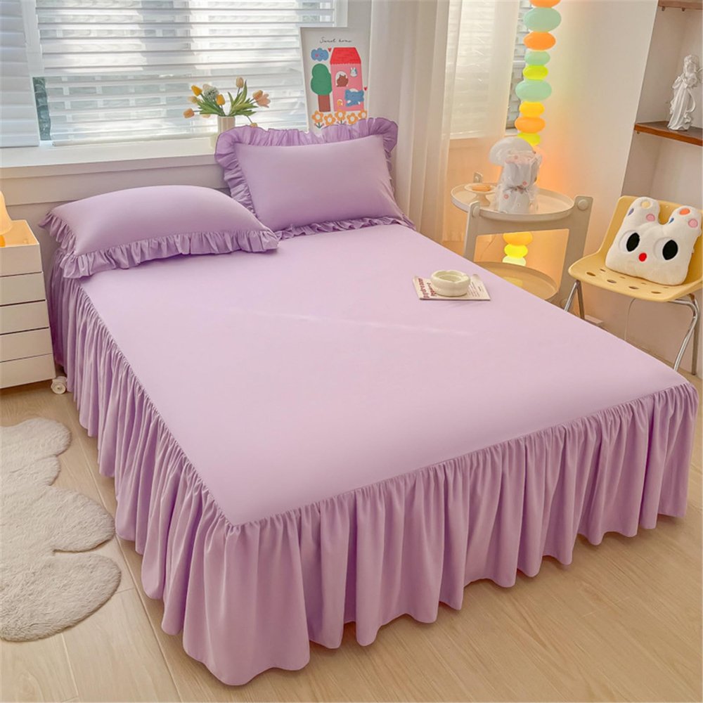 Highdi Elastic Ruffled Bed Skirt, Purple, 180 x 200 cm