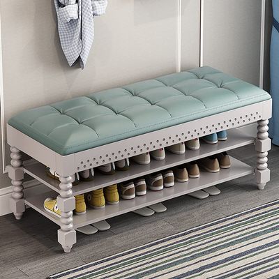 2-Tier Shoe Bench with Leather Seat, Entryway Organizer, 200 kg Capacity