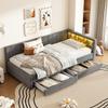 ANIROY Upholstered Daybed 90 x 200 cm with LED and USB-C, 2 Drawers, Slatted Base, Gray view 1