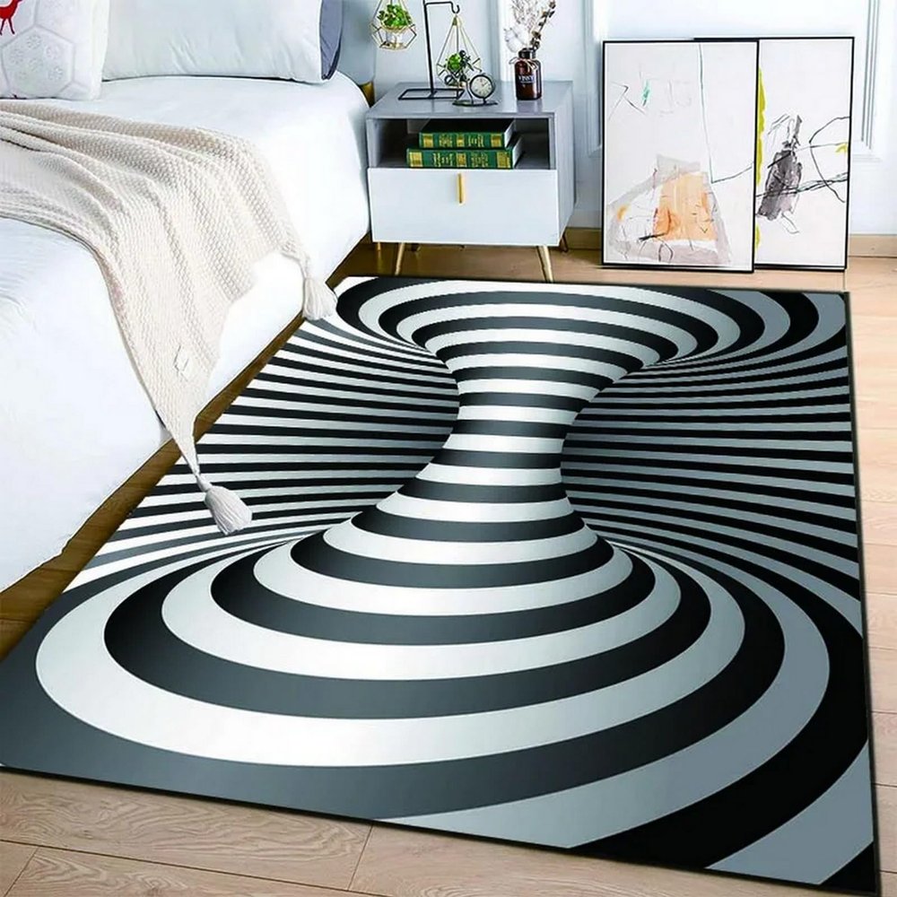 3D-Printed Non-Slip Bedside Rug with Abstract Geometric Optical Illusion