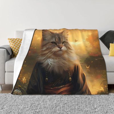 Lakeside Flower Field Cat Flannel Throw Blanket for Couch, Soft and Warm, 101.6 x 76.2 cm