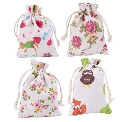 COLLBATH 4-Pack Linen Drawstring Gift Bags, 10 x 13 cm