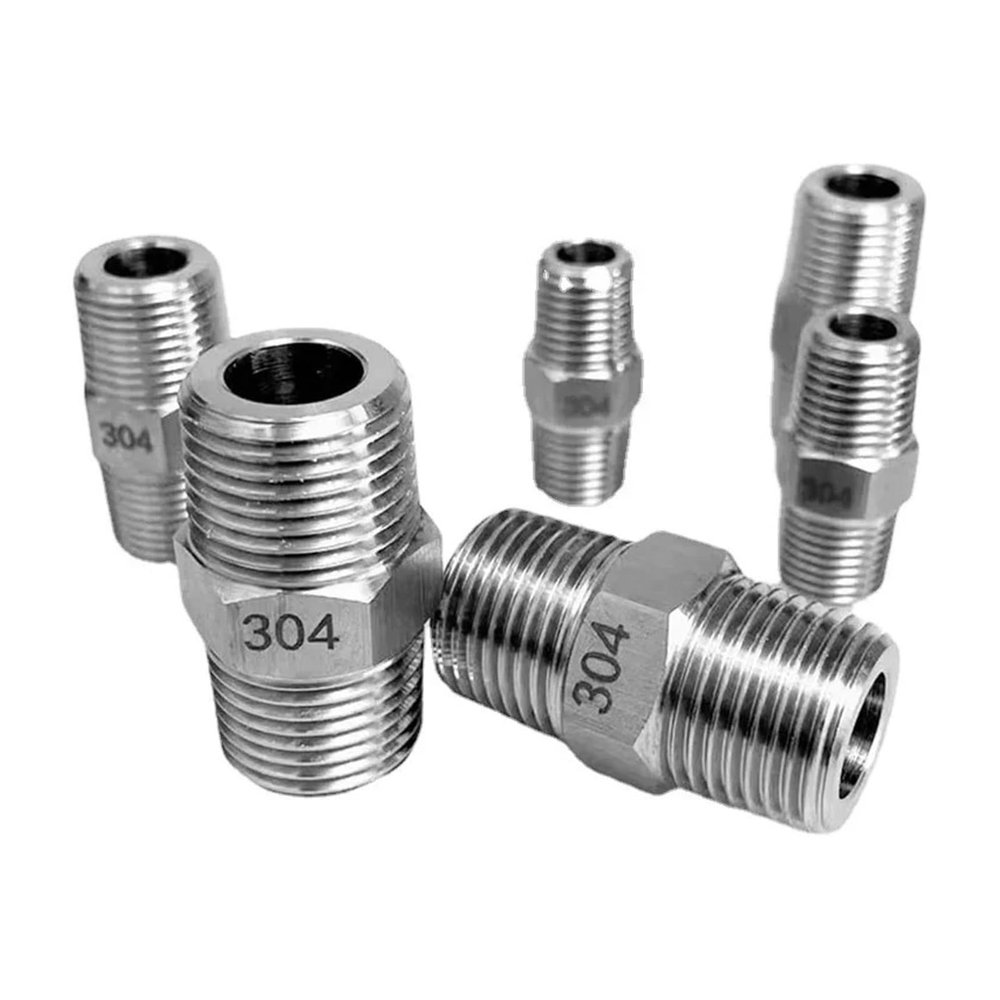 CZAOINCU 304 Stainless Steel Hex Nipple, High-Pressure Pipe Fitting Connector, 1/8", 1/4", 3/8", 1/2", 3/4", 1", NPT, M14, M20 Metric Threads (BSPP 1/2 to NPT 3/8)