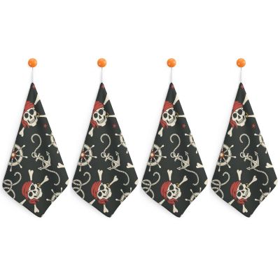 QUEWIQR 4-Piece Hanging Hand Towels with Skull and Pirate Anchor Patterns