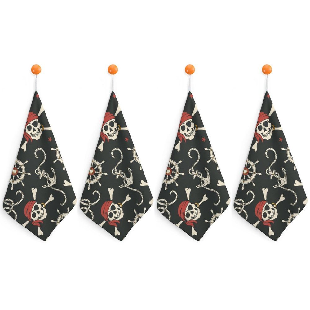 QUEWIQR 4-Piece Hanging Hand Towels with Skull and Pirate Anchor Patterns