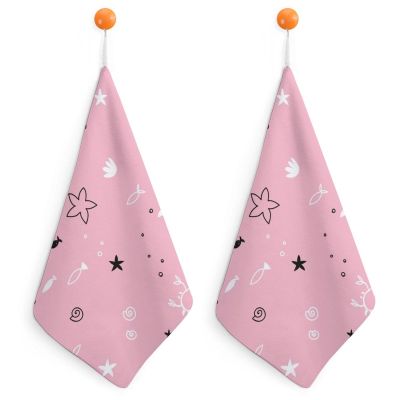 QUEWIQR 2-Pack Shells and Crabs Doodle Hanging Hand Towels