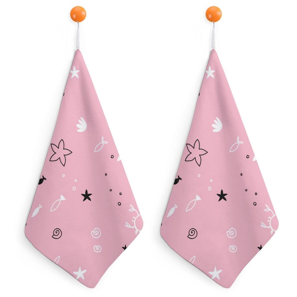 QUEWIQR 2-Pack Shells and Crabs Doodle Hanging Hand Towels