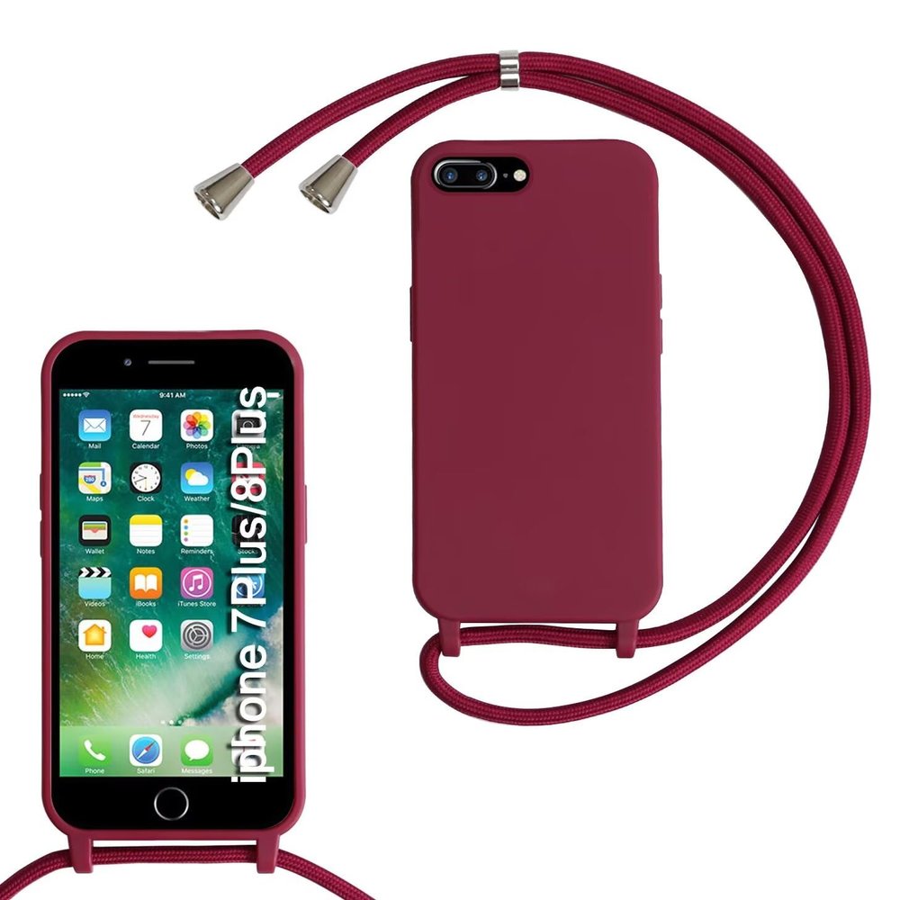 GoodcAcy Silicone Crossbody Phone Case with Strap for iPhone 6/6s Plus and iPhone 7/8 Plus, Red
