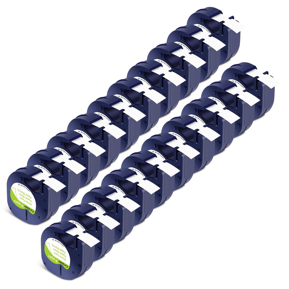 Cruxer 20-Pack Compatible Label Tape for DYMO LetraTag, Black on White, 12 mm x 4 m