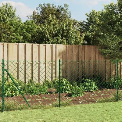 Home Garden Chain-Link Fence with Ground Spike Anchors, Green, 1 x 25 m