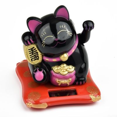Eco-Friendly Solar-Waving Lucky Cat, Fun Decoration for Birthdays and New Year Events (Black)