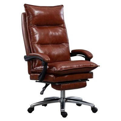 Luxury Genuine Leather Office Chair with Retractable Footrest