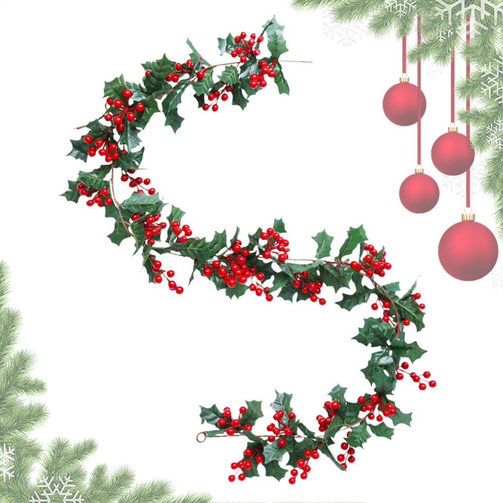 Holly Garland Realistic Pinecone Christmas Garland