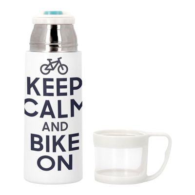 Stainless Steel Thermos Bottle with Built-In Cup, Keep Calm and Bike On, 350 ml