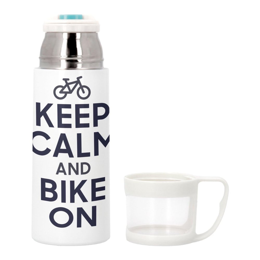 Stainless Steel Thermos Bottle with Built-In Cup, Keep Calm and Bike On, 350 ml