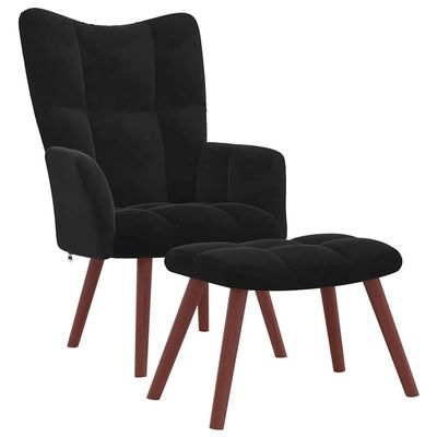 Willood Wingback Armchair with Footstool, Black Velvet
