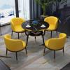 Modern Minimalist Conference Table and Chairs Set, Small Round Office Table with Yellow Chairs view 1