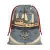 Reusable Gift Bags with Sailboat Map Print, Medium, Drawstring Bags for Christmas and Birthdays view 1