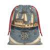 Reusable Gift Bags with Sailboat Map Print, Medium, Drawstring Bags for Christmas and Birthdays view 2