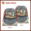 Reusable Gift Bags with Sailboat Map Print, Medium, Drawstring Bags for Christmas and Birthdays view 3