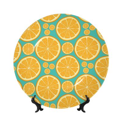ESNAIUVCD Decorative Bone China Plate with Lemon Print and Stand