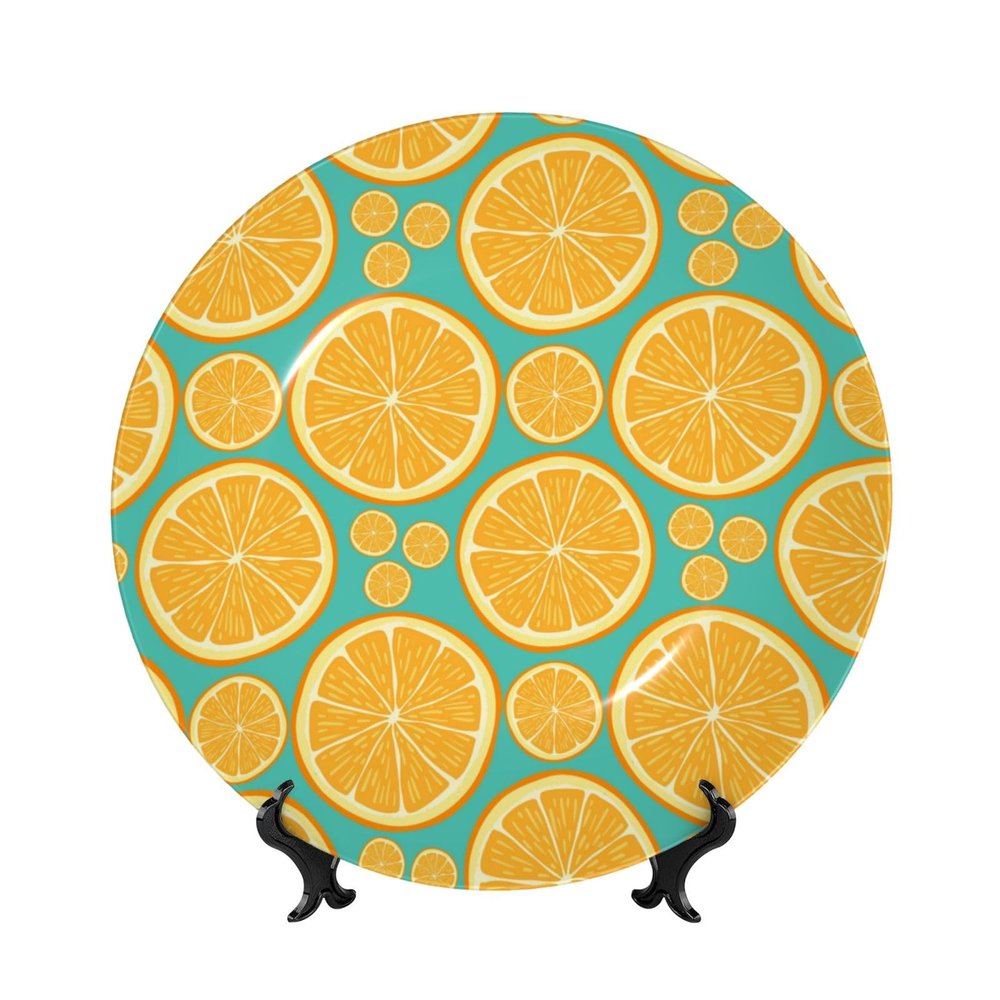 ESNAIUVCD Decorative Bone China Plate with Lemon Print and Stand