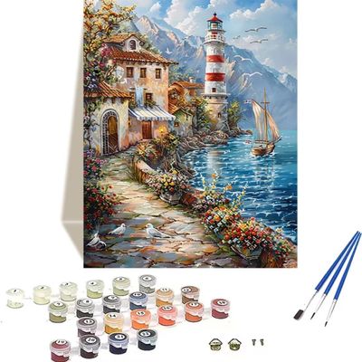 LUOLYYEI Paint by Numbers Kit for Adults and Children, Sailboat Landscape, DIY Acrylic Painting, 40 x 50 cm, 0–6