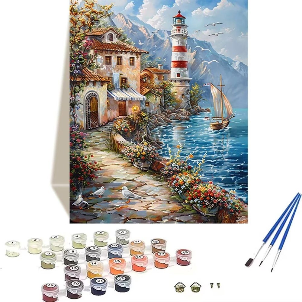 LUOLYYEI Paint by Numbers Kit for Adults and Children, Sailboat Landscape, DIY Acrylic Painting, 40 x 50 cm, 0–6