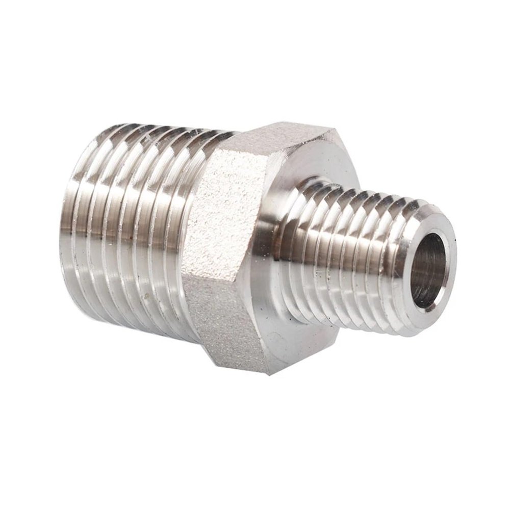 1/8 in, 1/4 in, 3/8 in, 1/2 in, 3/4 in BSPT Male to M8, M10, M12, M14, M16, M18, M20 Reducer, 304 Stainless Steel Hex Nipple High-Pressure Pipe Fitting (BSP 1/2 to M16 x 1.5)