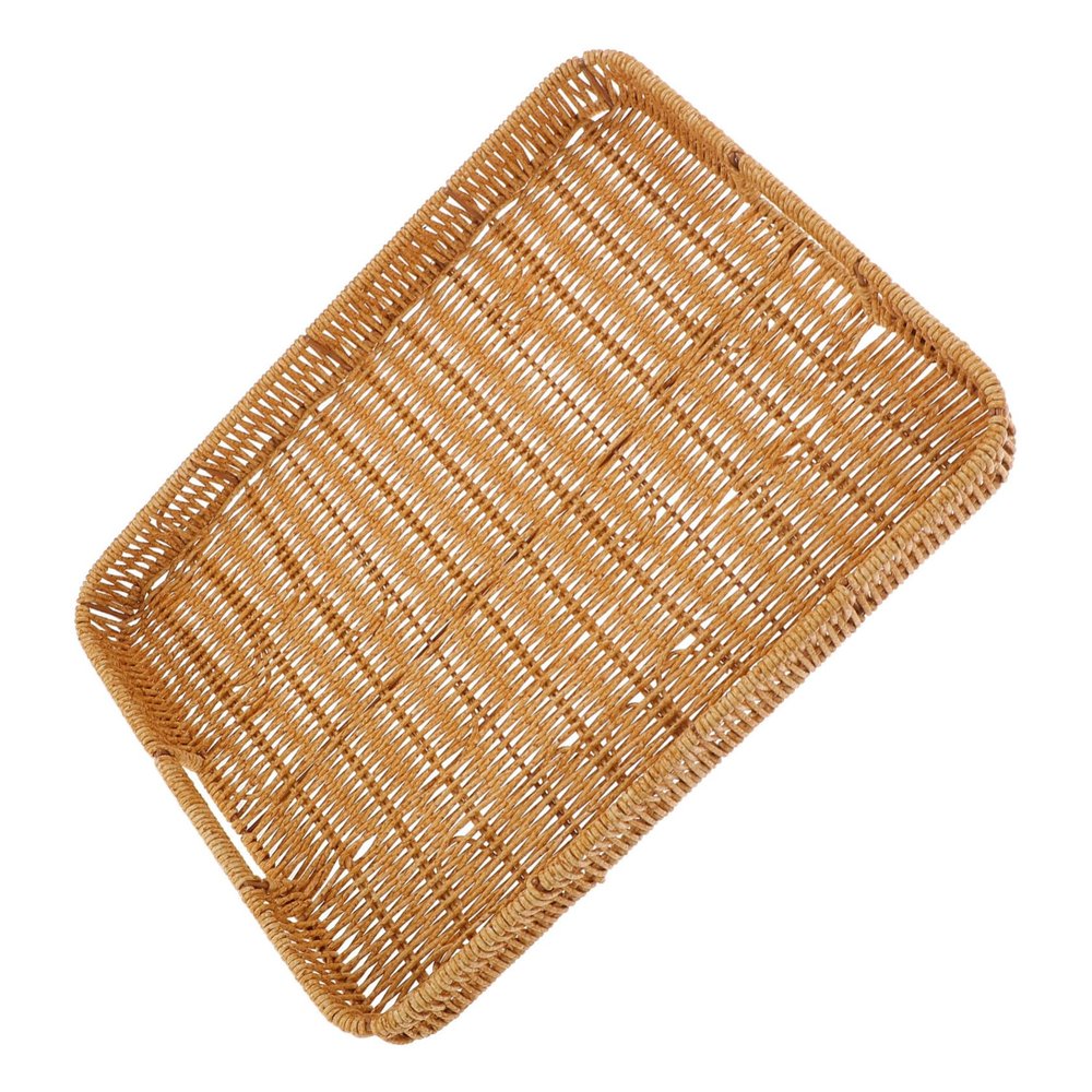 Large Plastic Storage Tray, Rattan Look, 40 × 30 × 4.5 cm