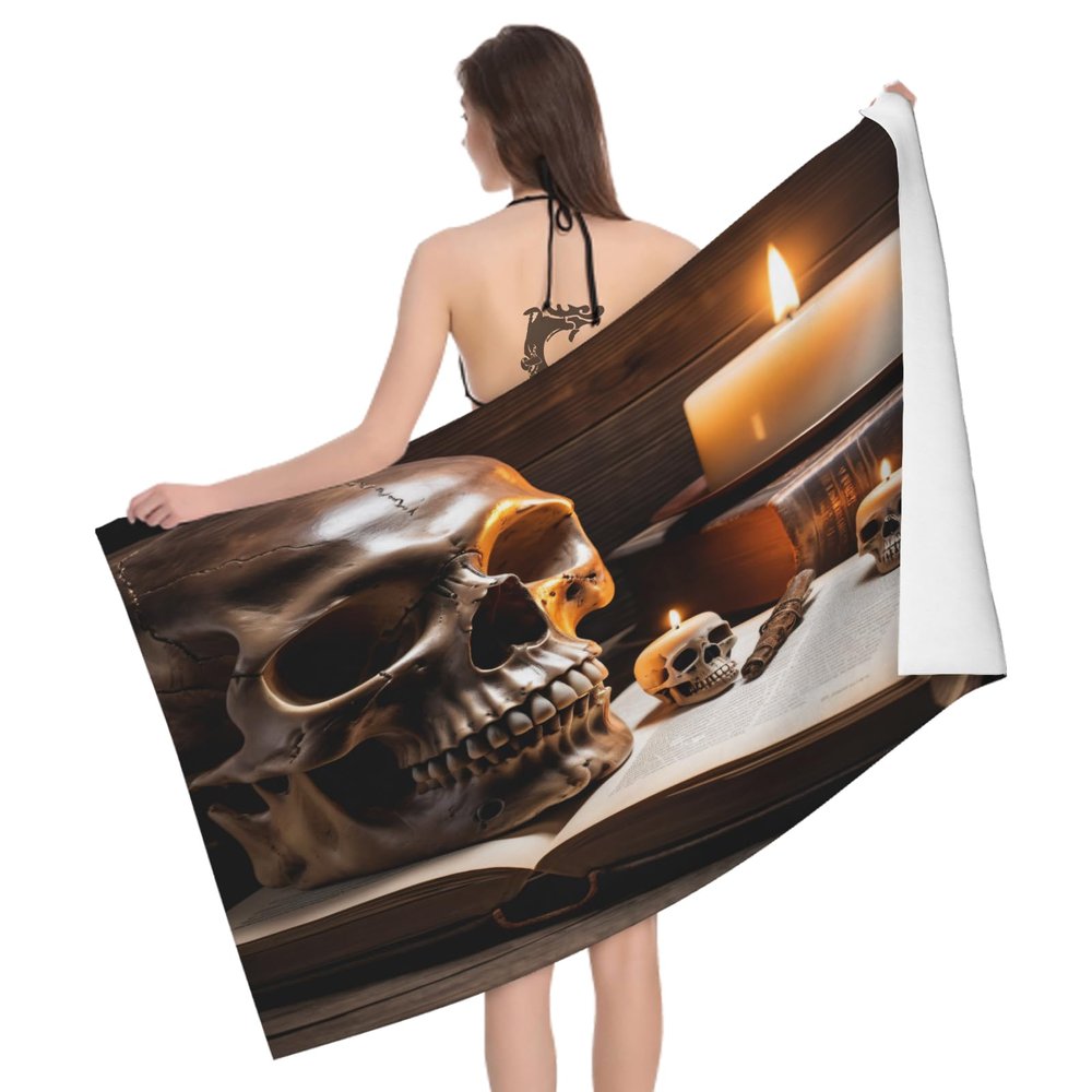 Leichong Microfiber Skull Beach Towel, 3D Old Wood Planks, 100 x 200 cm