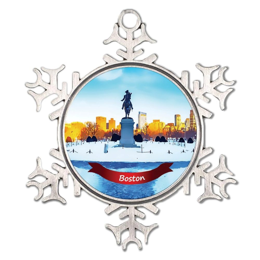 Boston City Landscape Metal Snowflake Ornament, Small Christmas Tree Hanging Decoration