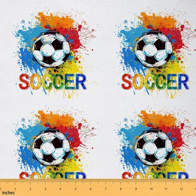 Loussiesd Colorful Soccer Fabric, 460 x 150 cm, Sports-Themed Upholstery Fabric by the Yard