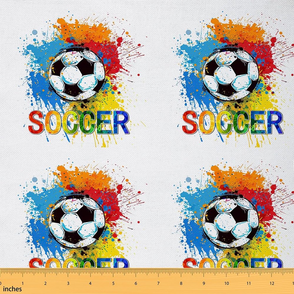 Loussiesd Colorful Soccer Fabric, 460 x 150 cm, Sports-Themed Upholstery Fabric by the Yard
