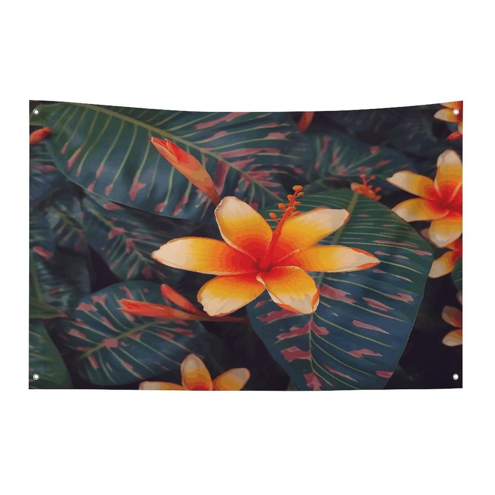 Tapestry Home Decor Flag, Hawaii Flag with Tropical Floral Print, Includes Four Washers