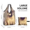 WPUTY Foldable Reusable Shopping Bags with Cartoon Pug Print, 3-Pack, Black, One Size view 3