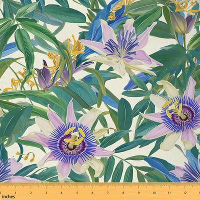 Loussiesd Floral Decorative Patchwork Fabric, Tropical Leaves, 460 x 150 cm