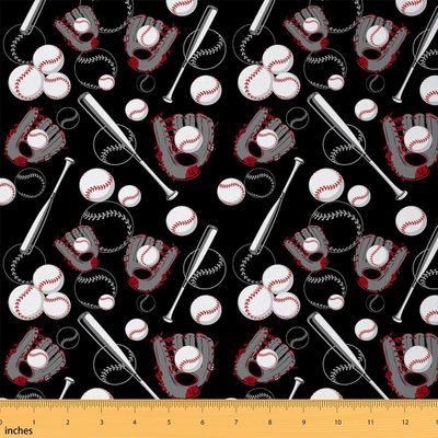 Loussiesd Kids' Baseball Fabric, 92 x 150 cm, Sports-Themed Fabric by the Yard