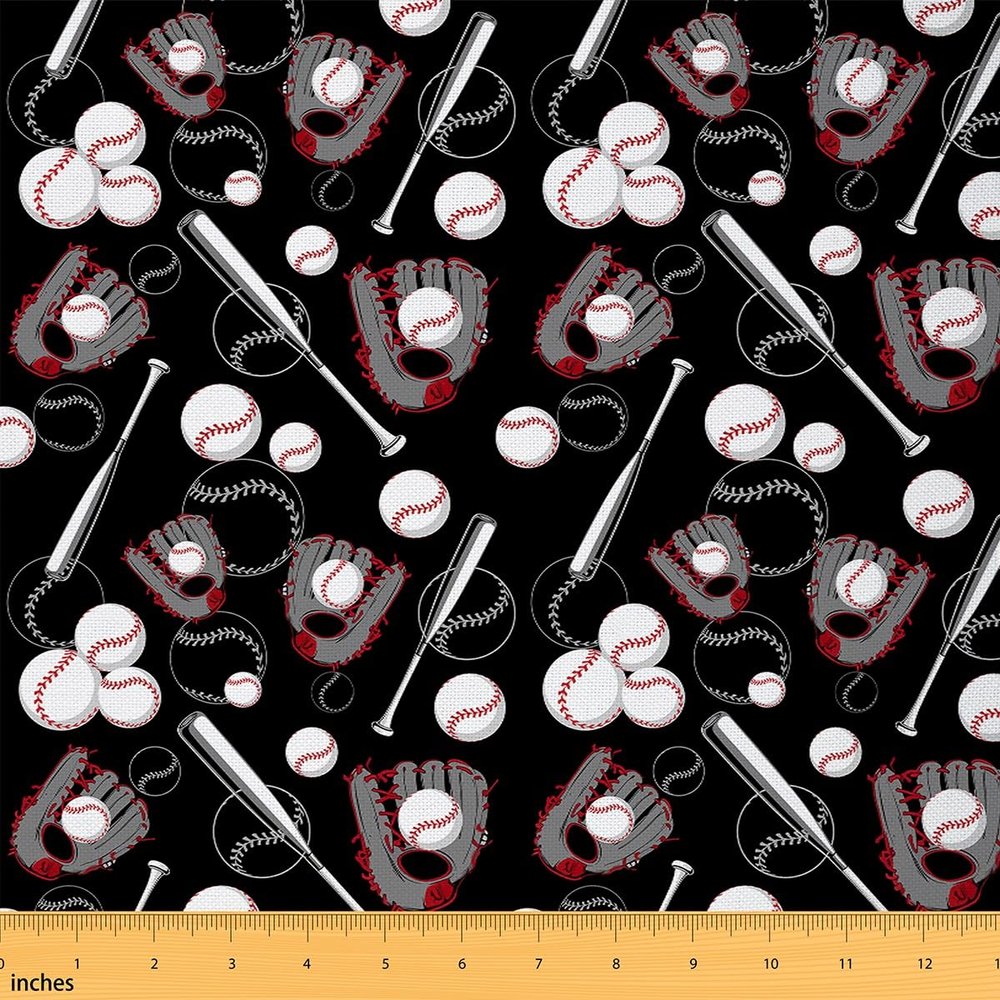 Loussiesd Kids' Baseball Fabric, 92 x 150 cm, Sports-Themed Fabric by the Yard