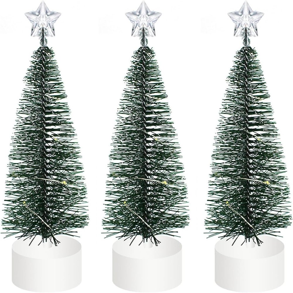 Tabletop Christmas Trees with Lights, Mini LED Trees, 3-Pack, Warm Light