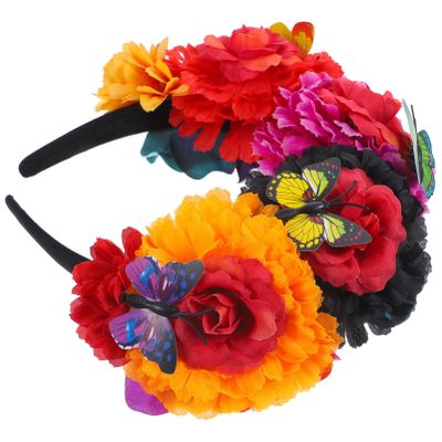 BESTYASH Floral Crown Headband for Day of the Dead Parties and Raves