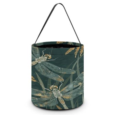 HKMNTGD Halloween Candy Bucket, Candy Bag, Paris Aerial View Cityscape, Collapsible Reusable Candy Basket, Dark Green Dragonfly, One Size
