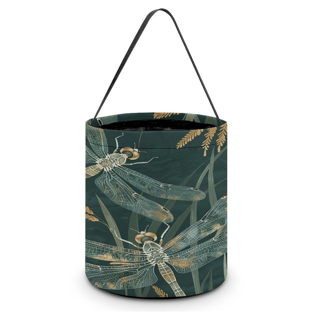 HKMNTGD Halloween Candy Bucket, Candy Bag, Paris Aerial View Cityscape, Collapsible Reusable Candy Basket, Dark Green Dragonfly, One Size