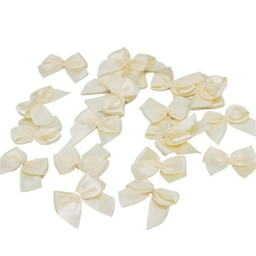 QAUUCP 50/100/200-Piece Satin Ribbon Bows, 25 mm, Light Yellow, 200 Pieces