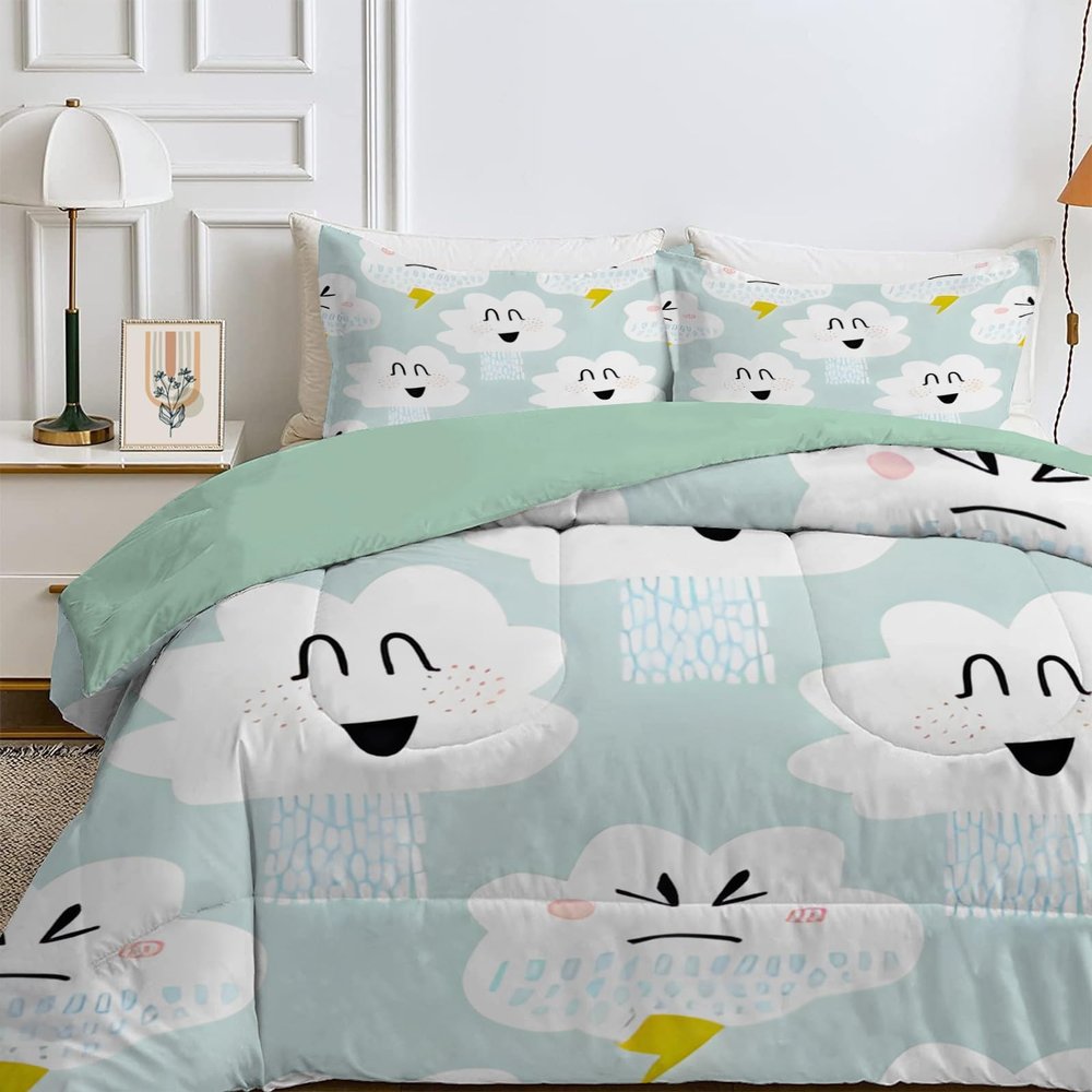 Qiwagu 4-Season Reversible Quilt 200 x 200 cm, Light Green, 200 GSM, with 2 Pillowcases