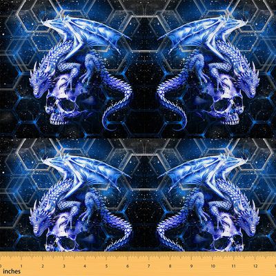 Loussiesd Dragon Fabric 184 x 150 cm, Blue Kids' Decorative Patchwork Fabric