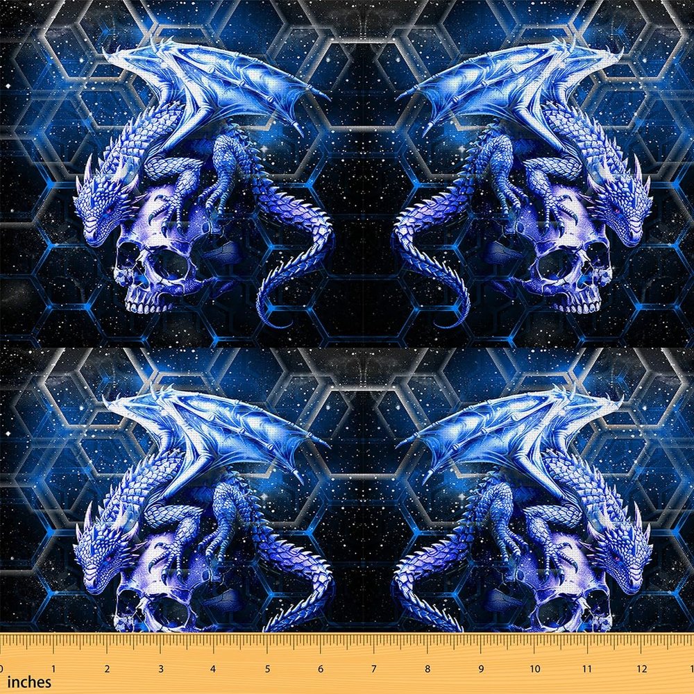 Loussiesd Dragon Fabric 184 x 150 cm, Blue Kids' Decorative Patchwork Fabric